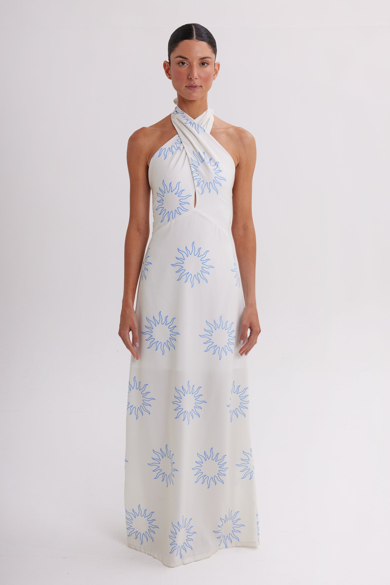 halter neck sun dress MAR DE LUA Halli – Sun Print Maxi Dress Midi