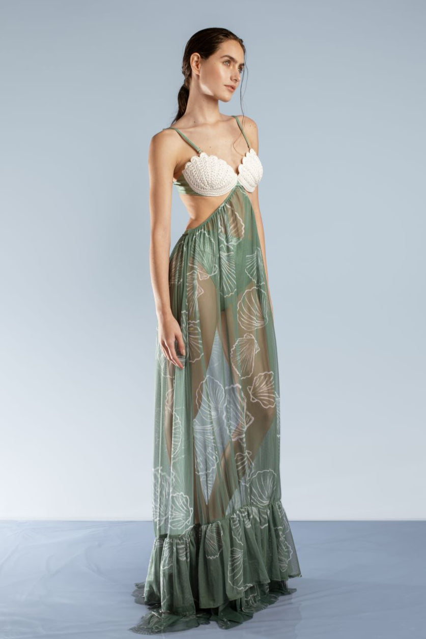 slim fit dress slacks Poesia delle Sirene Green Dress - Mio Coral Swimwear