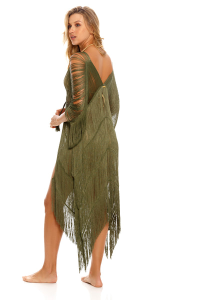 Green Maxi Fringe Cover Up
