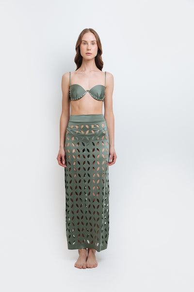 Filipa Pistachio Laser Cut Skirt