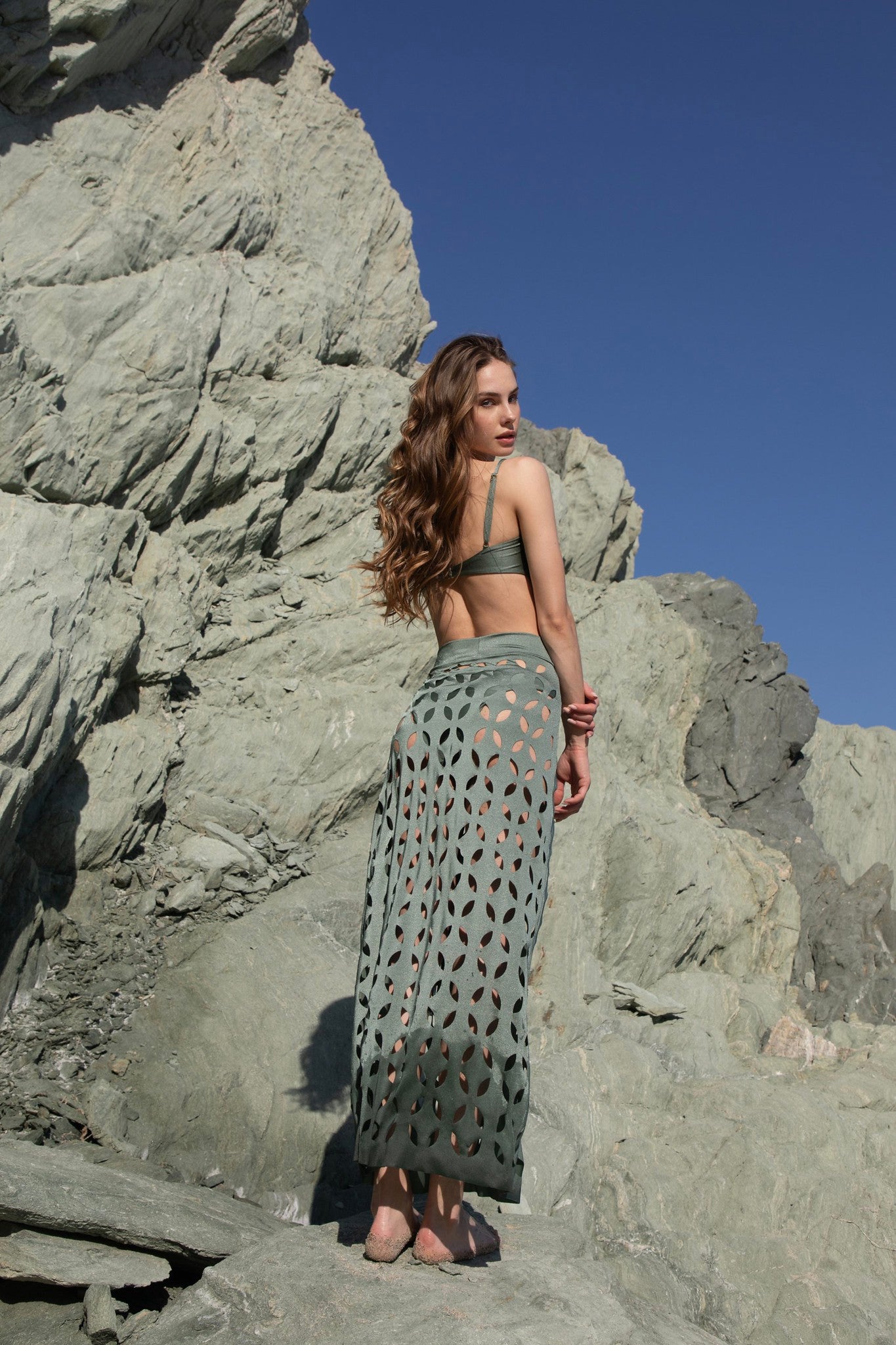 Filipa Pistachio Laser Cut Skirt