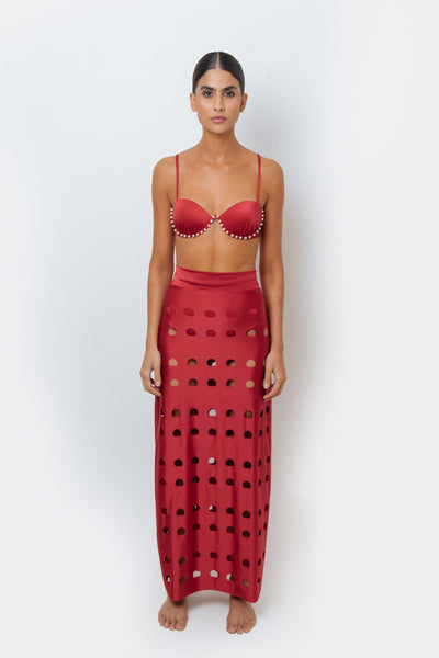 Filipa Red Laser Cut Skirt