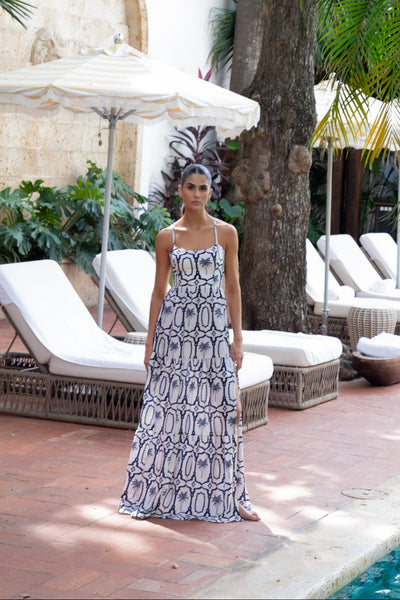Ivette Navy Palms Dress