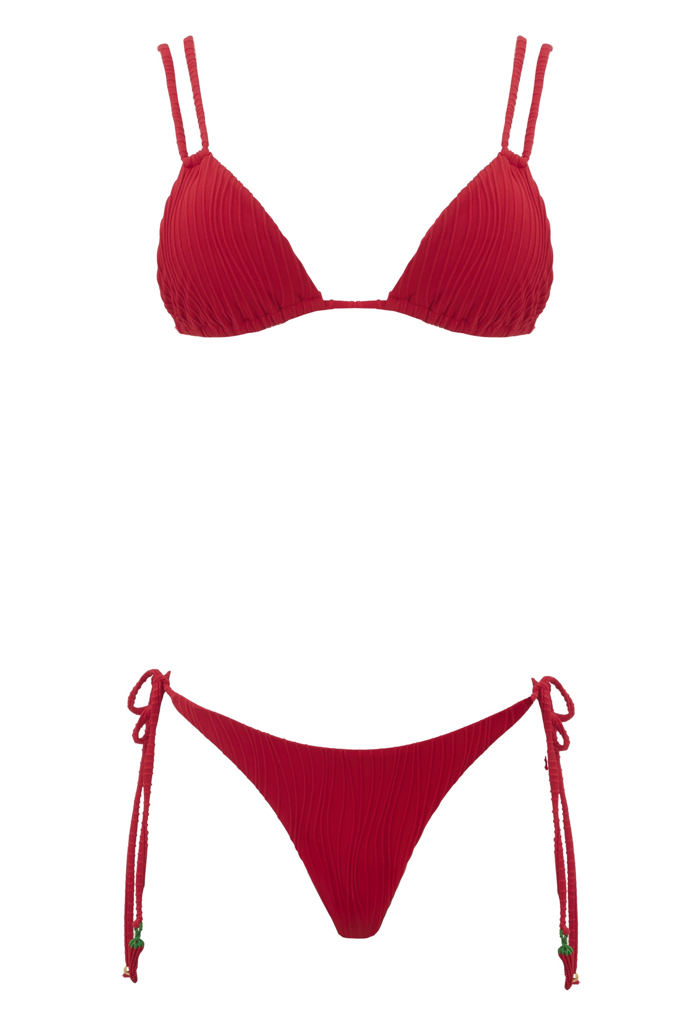 Red bikini set on a white background