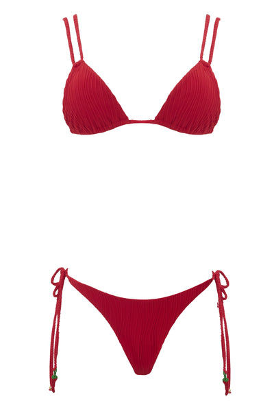 Red bikini set on a white background