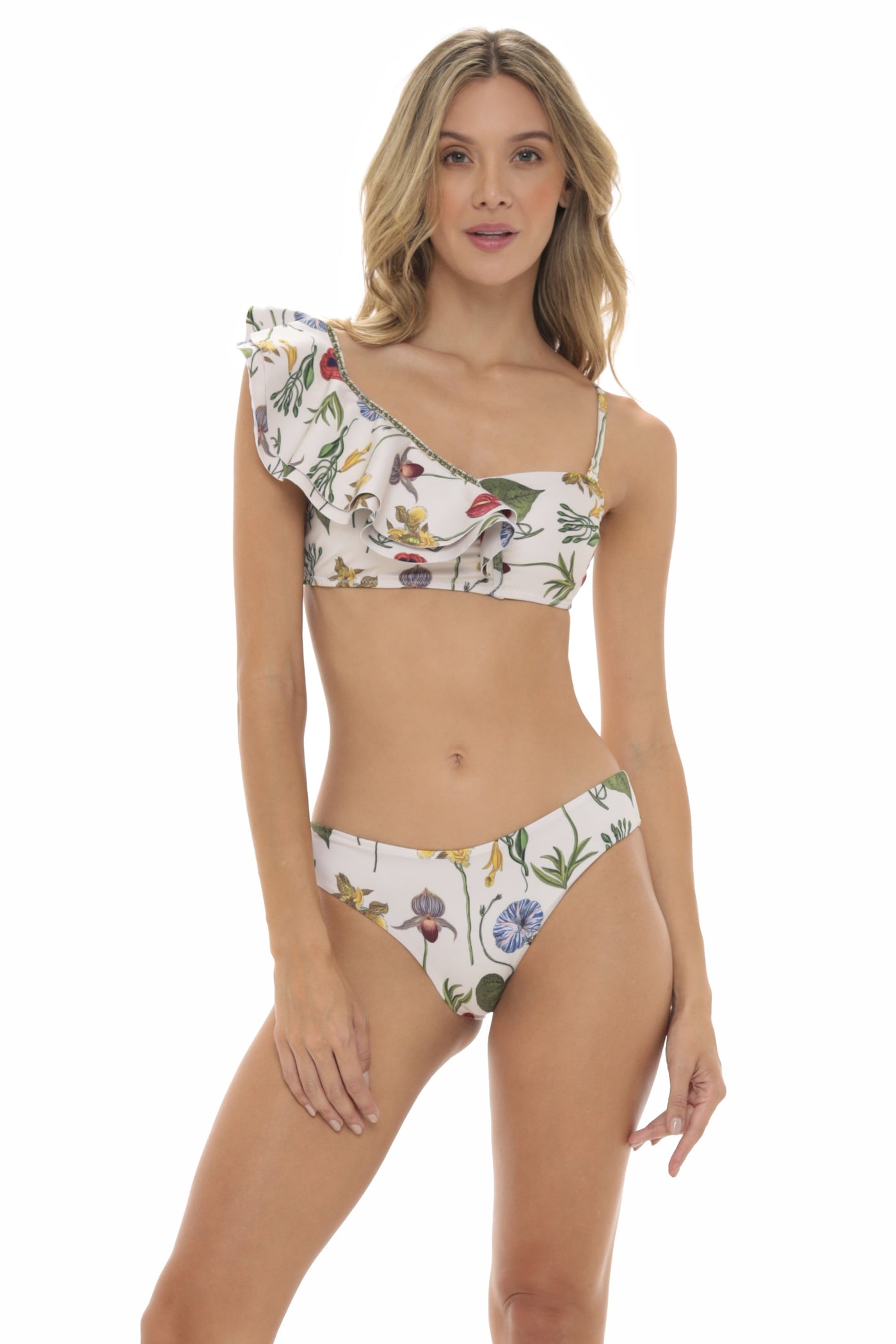 French Ruffled Floral Bikini Top