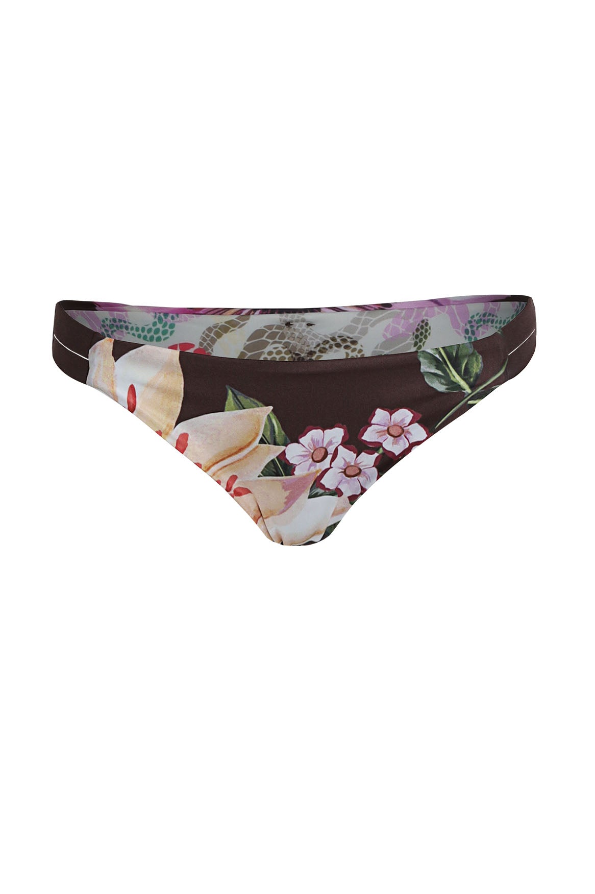 Floral-patterned bikini bottom on a white background