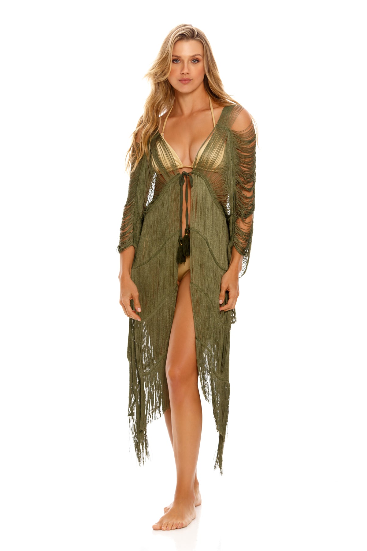 Green Maxi Fringe Cover Up