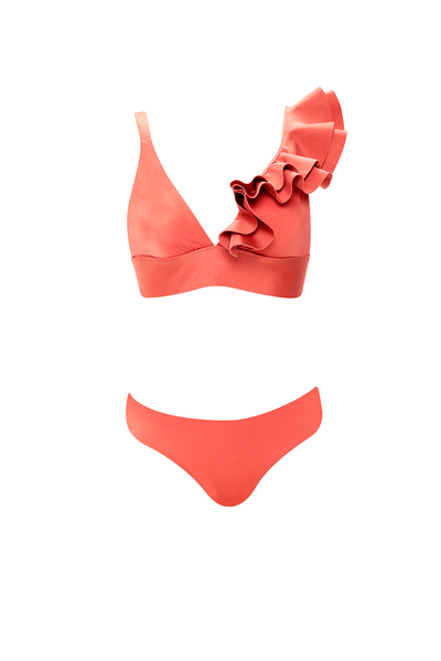 Soleil Ruffled Copper Bikini Top
