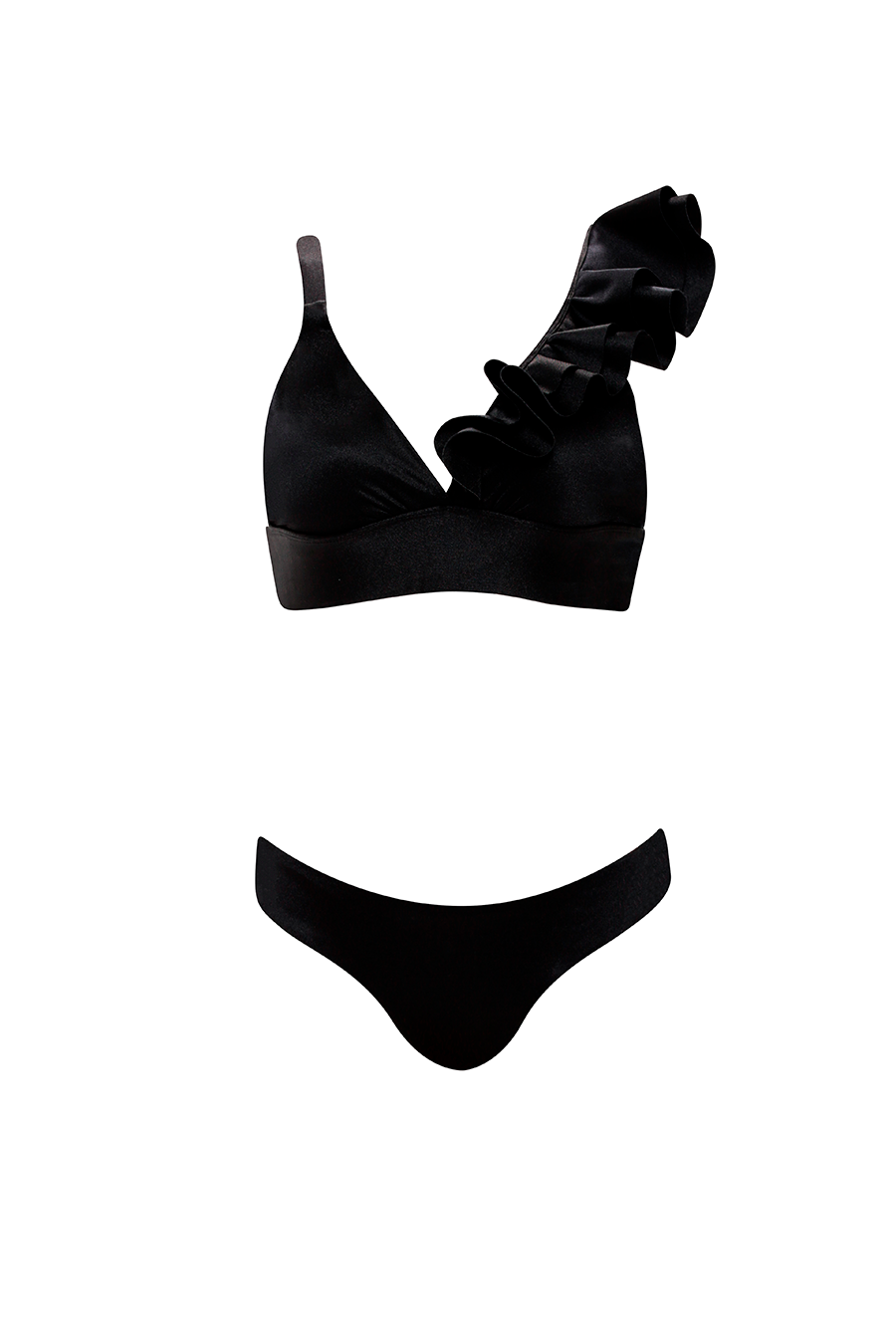 Soleil  Ruffled Black Bikini Top