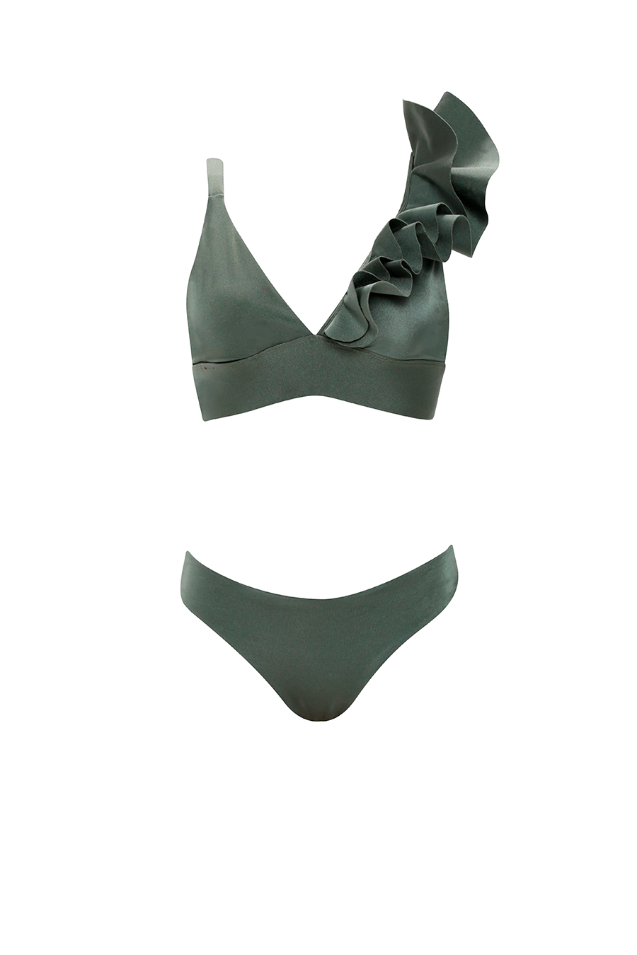 Soleil Ruffled Green Bikini Top